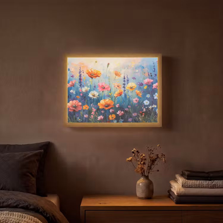 Bloemen - Natuur - Waterverf - Kunst Light Box met batterij (Wandlamp) middel -sfeer4