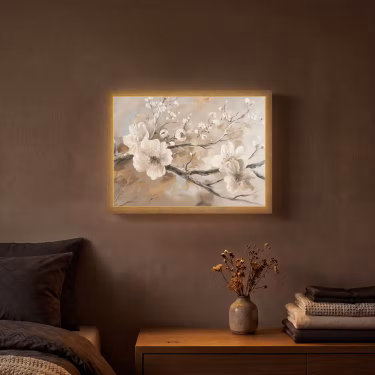 Bloemen - Natuur - Wit - Bloesem - Abstract Light Box met batterij (Wandlamp) middel -sfeer4