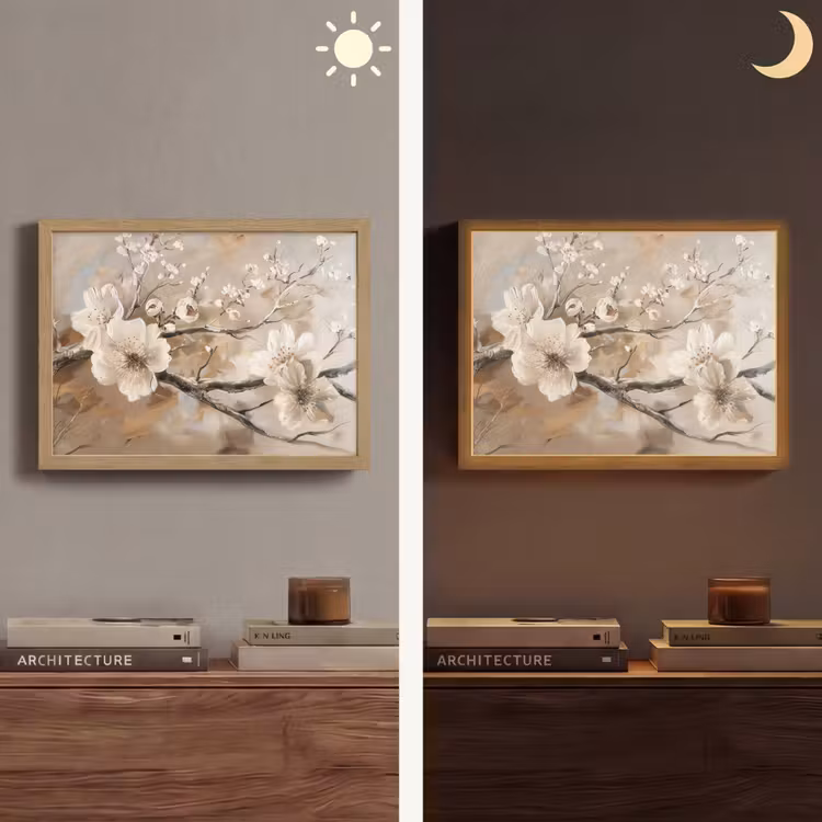 Bloemen - Natuur - Wit - Bloesem - Abstract Light Box met batterij (Wandlamp) middel -sfeer3