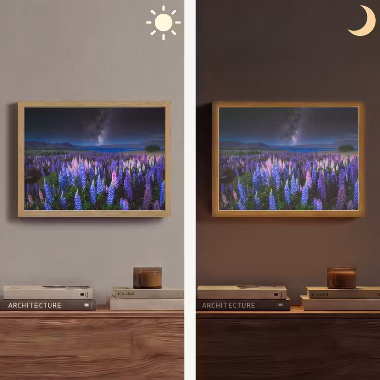Bloemen - Nacht - Lupine - Sterrenhemel - Paars - Natuur Light Box met batterij (Wandlamp) middel -sfeer3