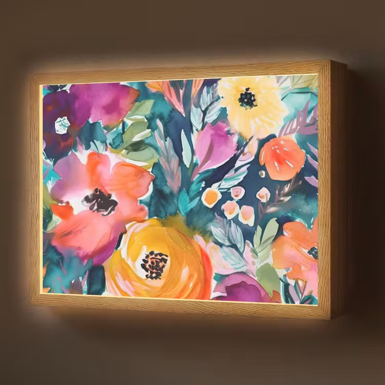 Bloemen - Olieverf - Kunst - Natuur Light Box met batterij (Wandlamp) middel -z3d_website