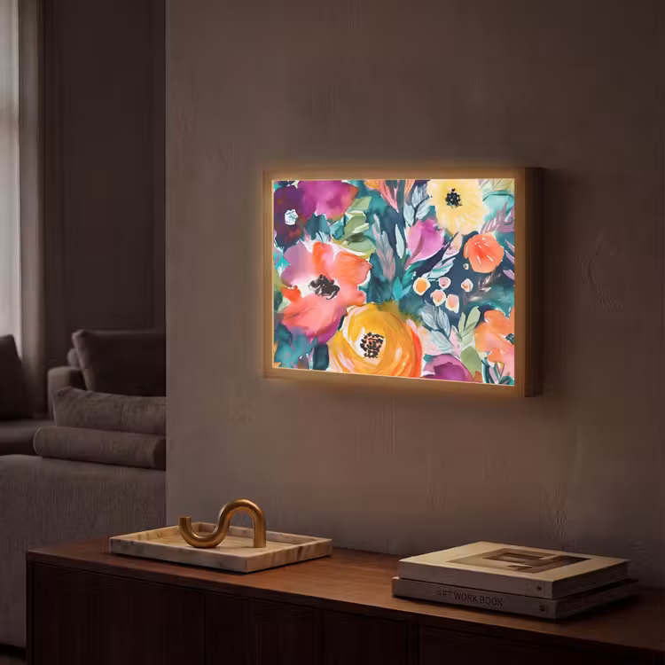 Bloemen - Olieverf - Kunst - Natuur Light Box met batterij (Wandlamp) middel -sfeer1
