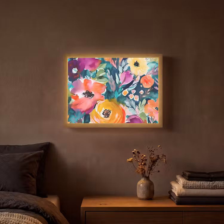 Bloemen - Olieverf - Kunst - Natuur Light Box met batterij (Wandlamp) middel -sfeer4