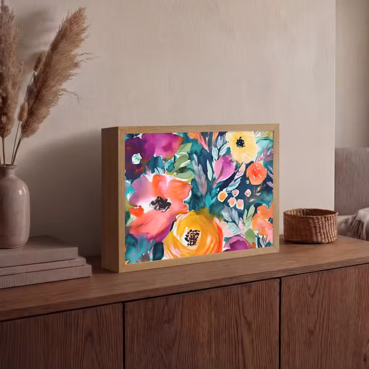 Bloemen - Olieverf - Kunst - Natuur Light Box met batterij (Wandlamp) middel -sfeer2