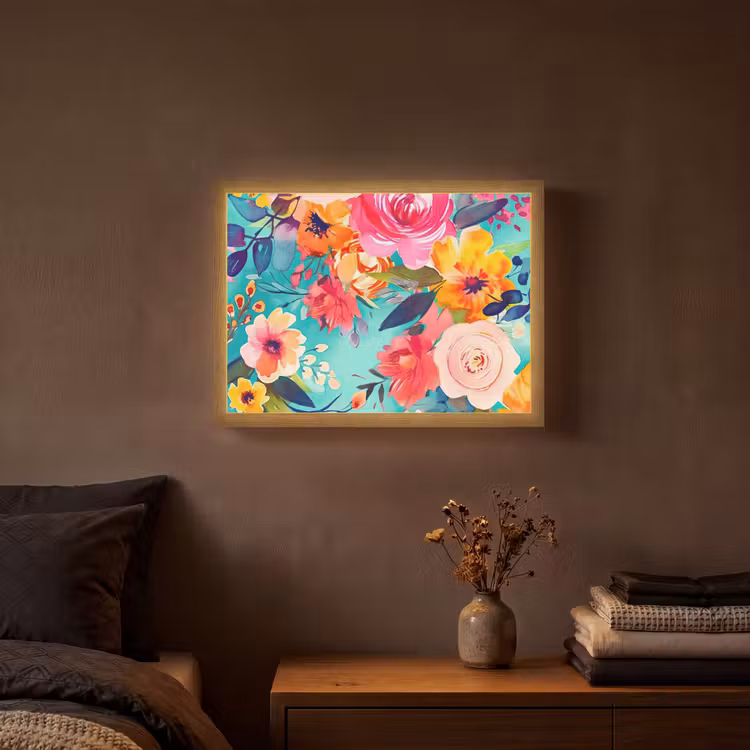 Bloemen - Olieverf - Kleurrijk - Natuur Light Box met batterij (Wandlamp) middel -sfeer4