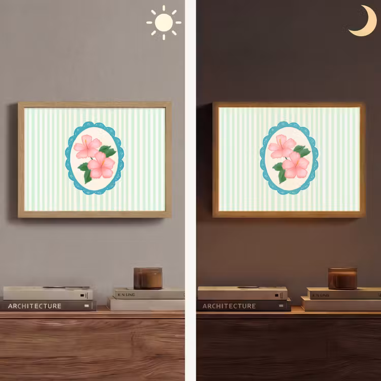 Bloemen - Ovaal - Strepen - Groen Light Box met batterij (Wandlamp) middel -sfeer3