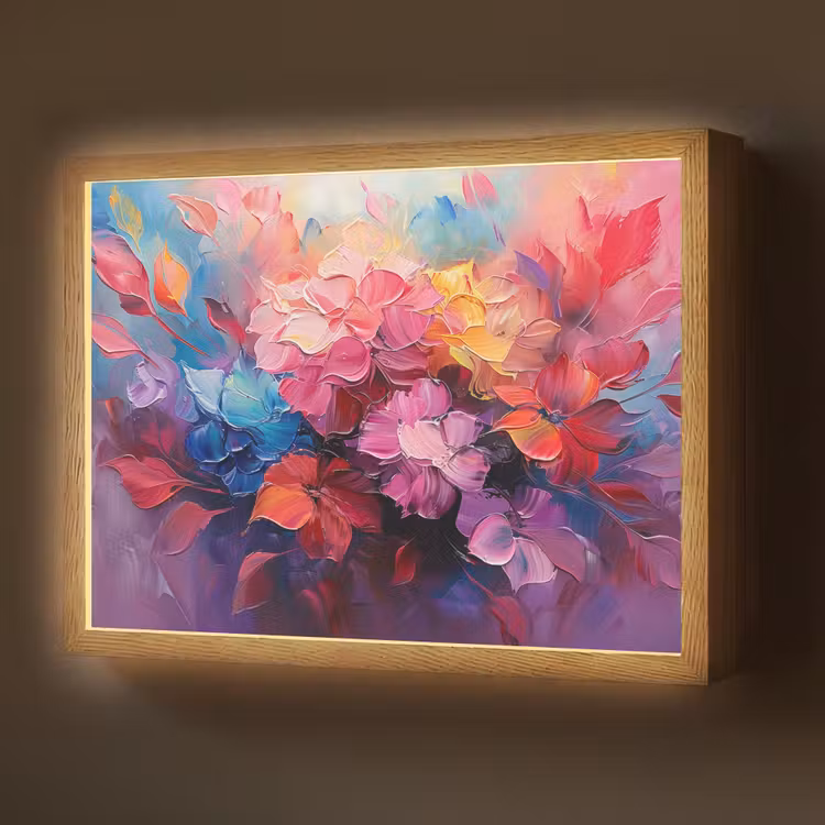 Bloemen - Verf - Abstract - Kleurrijk Light Box met batterij (Wandlamp) middel -z3d_website
