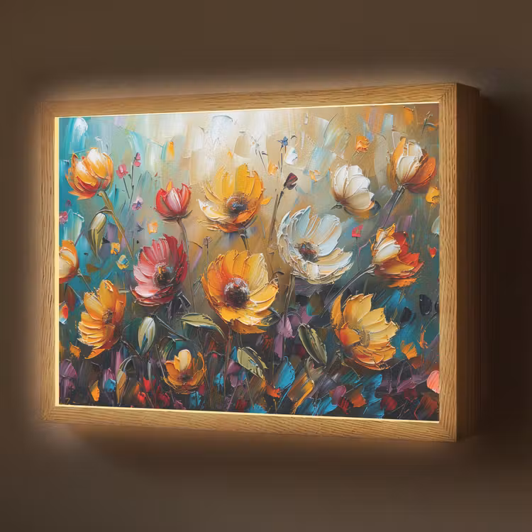 Bloemen - Verf - Kunst - Modern Light Box met batterij (Wandlamp) middel -z3d_website