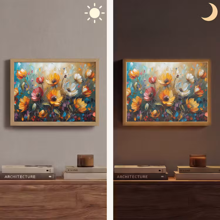 Bloemen - Verf - Kunst - Modern Light Box met batterij (Wandlamp) middel -sfeer3