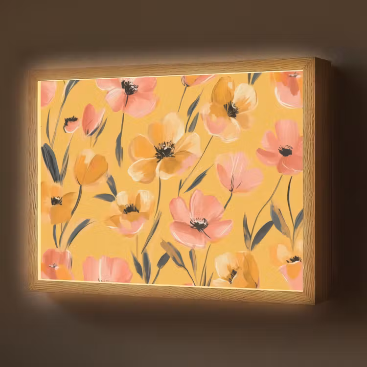 Bloemen - Geschilderd - Geel Light Box met batterij (Wandlamp) middel -z3d_website