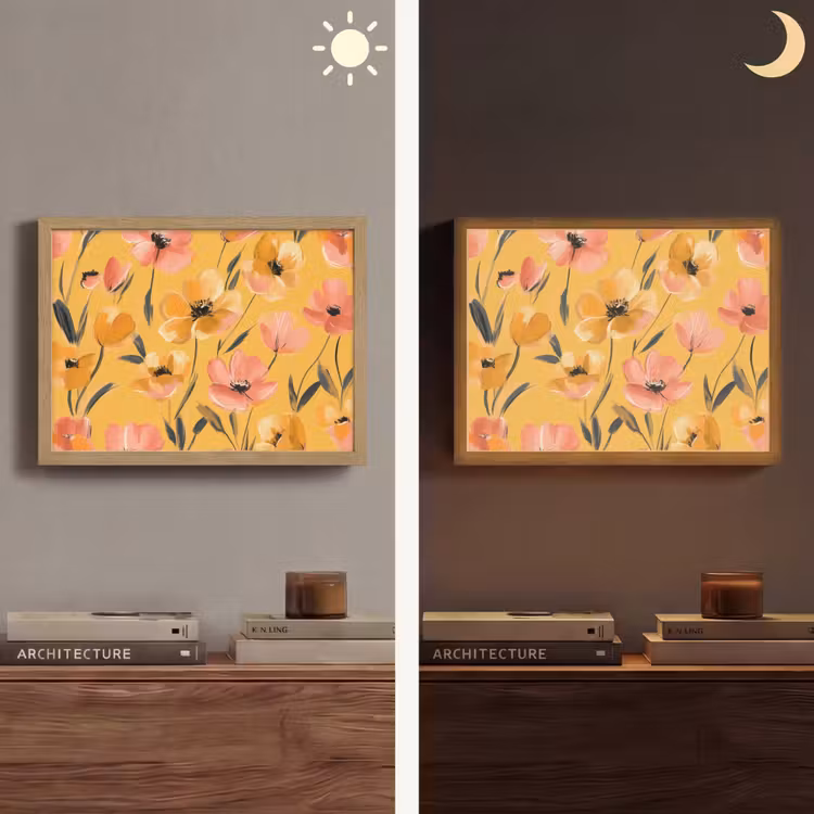 Bloemen - Geschilderd - Geel Light Box met batterij (Wandlamp) middel -sfeer3