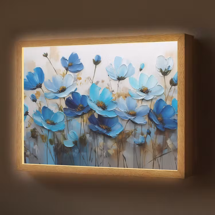 Bloemen - Schilderij - Blauw Light Box met batterij (Wandlamp) middel -z3d_website