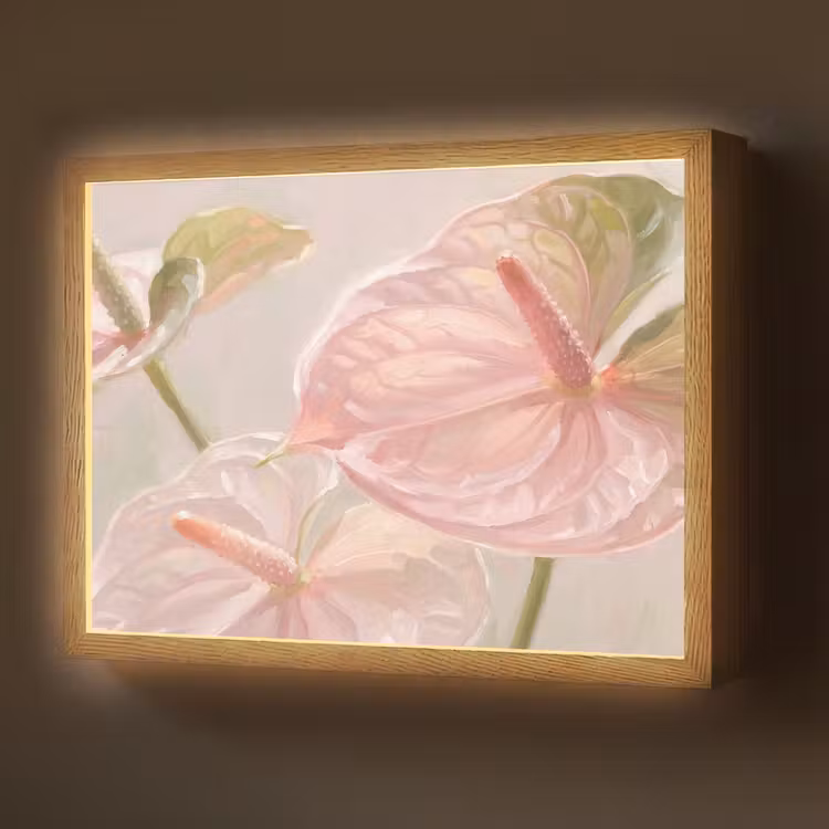 Bloemen - Pastel - Abstract - Natuur - Groen Light Box met batterij (Wandlamp) middel -z3d_website