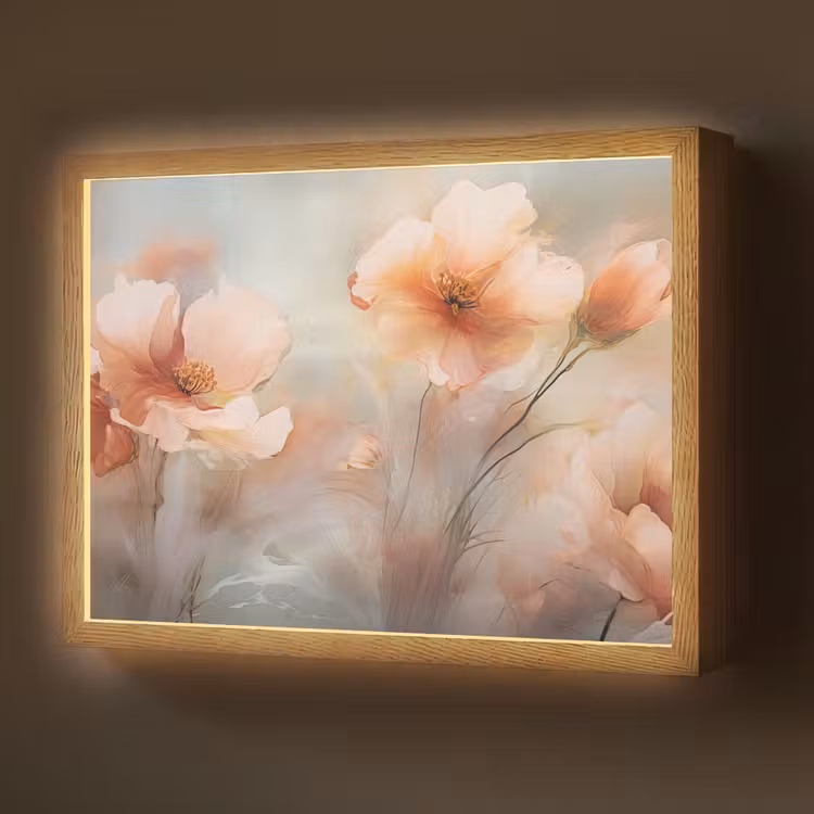 Bloemen - Pastel - Kunst - Klaprozen - Watercolor Light Box met batterij (Wandlamp) middel -z3d_website