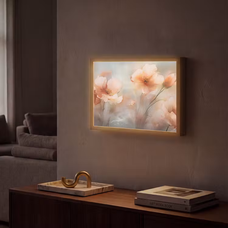 Bloemen - Pastel - Kunst - Klaprozen - Watercolor Light Box met batterij (Wandlamp) middel -sfeer1