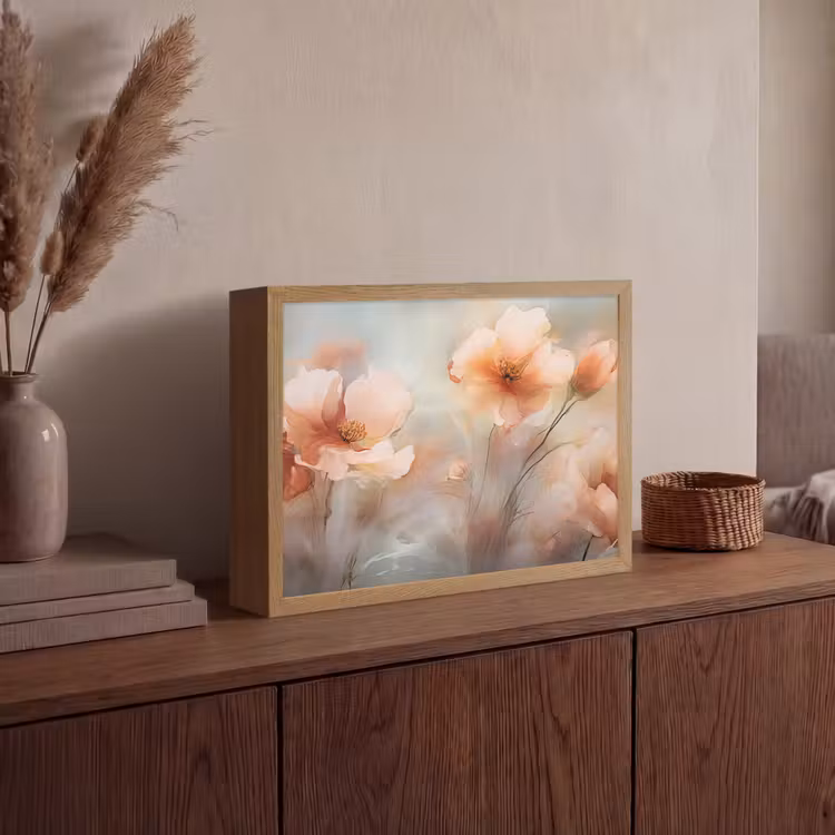 Bloemen - Pastel - Kunst - Klaprozen - Watercolor Light Box met batterij (Wandlamp) middel -sfeer2