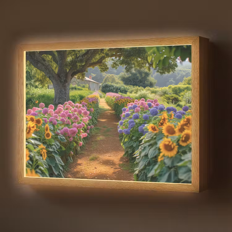 Bloemen - Pad - Zonnebloemen - Tuin - Hortensia Light Box met batterij (Wandlamp) middel -z3d_website