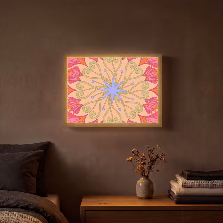 Bloemen - Patroon - Abstract - Roze - Decoratief Light Box met batterij (Wandlamp) middel -sfeer4