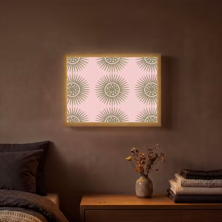 Bloemen - Patroon - Abstract - Roze - Groen Light Box met batterij (Wandlamp) middel -sfeer4