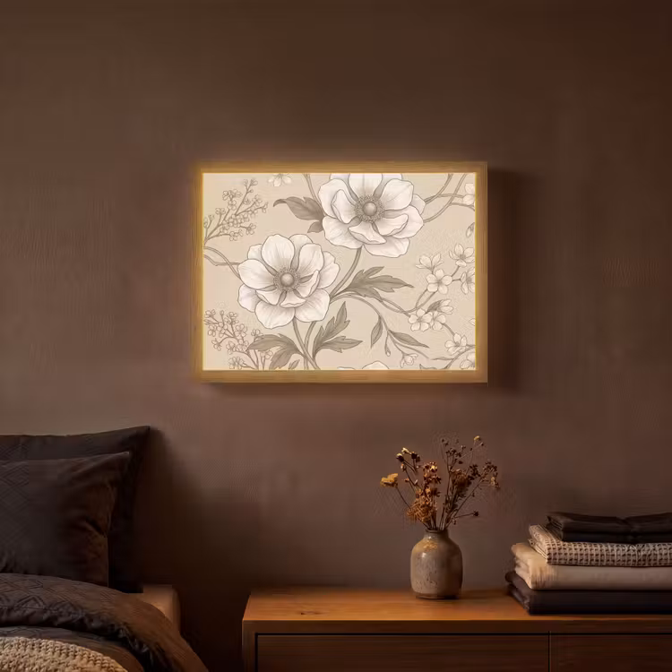 Bloemen - Patroon - Beige Light Box met batterij (Wandlamp) middel -sfeer4