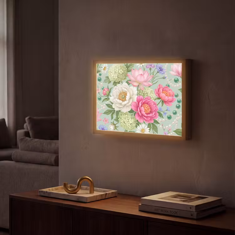 Bloemen - Patroon - Botanisch - Groen Light Box met batterij (Wandlamp) middel -sfeer1