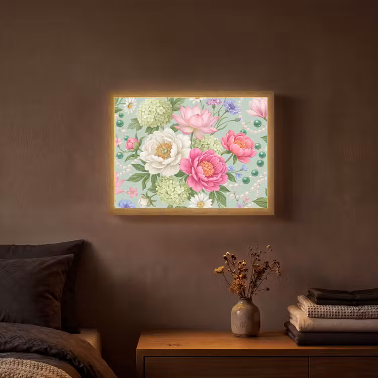 Bloemen - Patroon - Botanisch - Groen Light Box met batterij (Wandlamp) middel -sfeer4