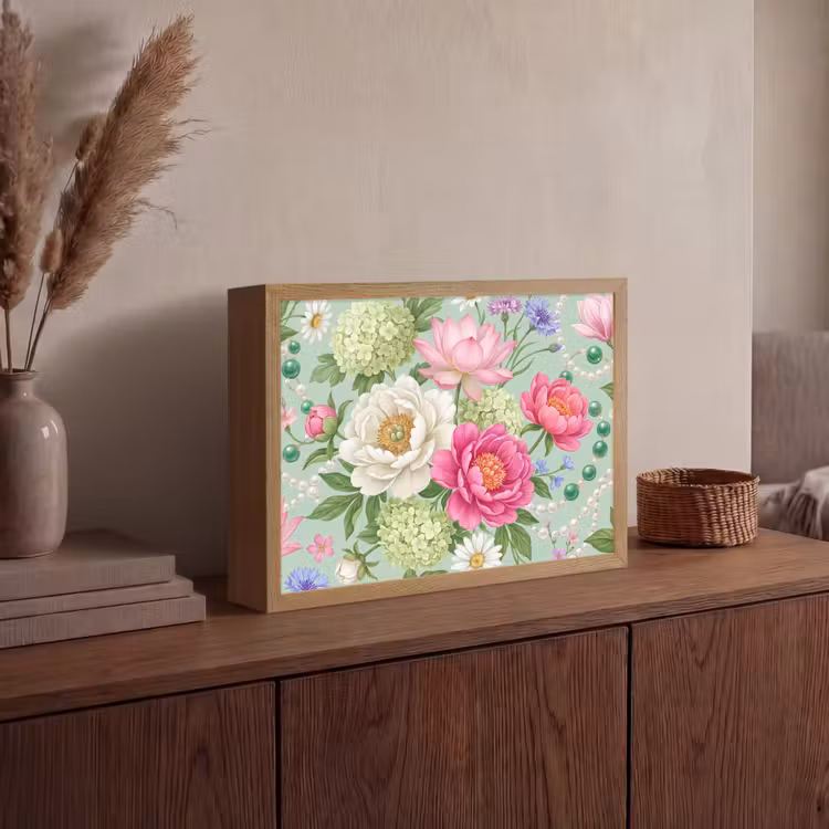 Bloemen - Patroon - Botanisch - Groen Light Box met batterij (Wandlamp) middel -sfeer2