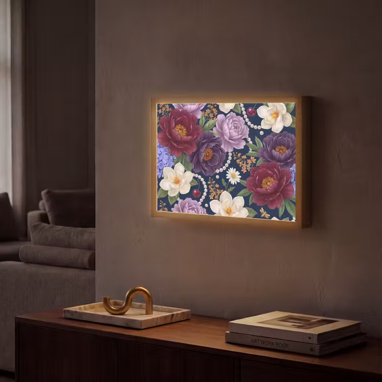 Bloemen - Parels - Decoratie - Modern - Blauw Light Box met batterij (Wandlamp) middel -sfeer1