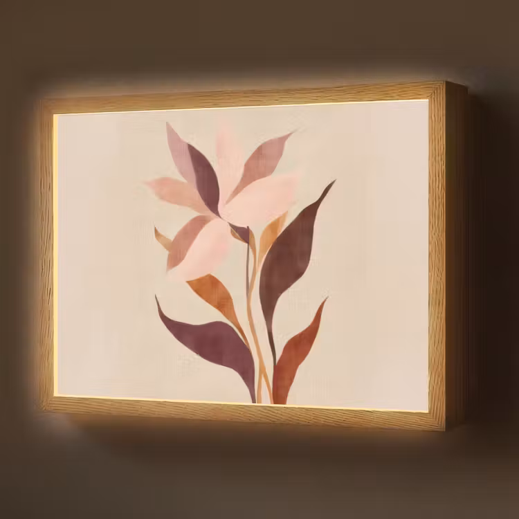 Bloemen - Blaadjes - Minimalistisch - Roze Light Box met batterij (Wandlamp) middel -z3d_website