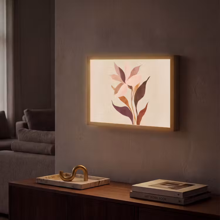 Bloemen - Blaadjes - Minimalistisch - Roze Light Box met batterij (Wandlamp) middel -sfeer1