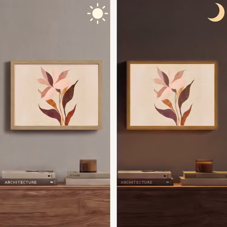 Bloemen - Blaadjes - Minimalistisch - Roze Light Box met batterij (Wandlamp) middel -sfeer3