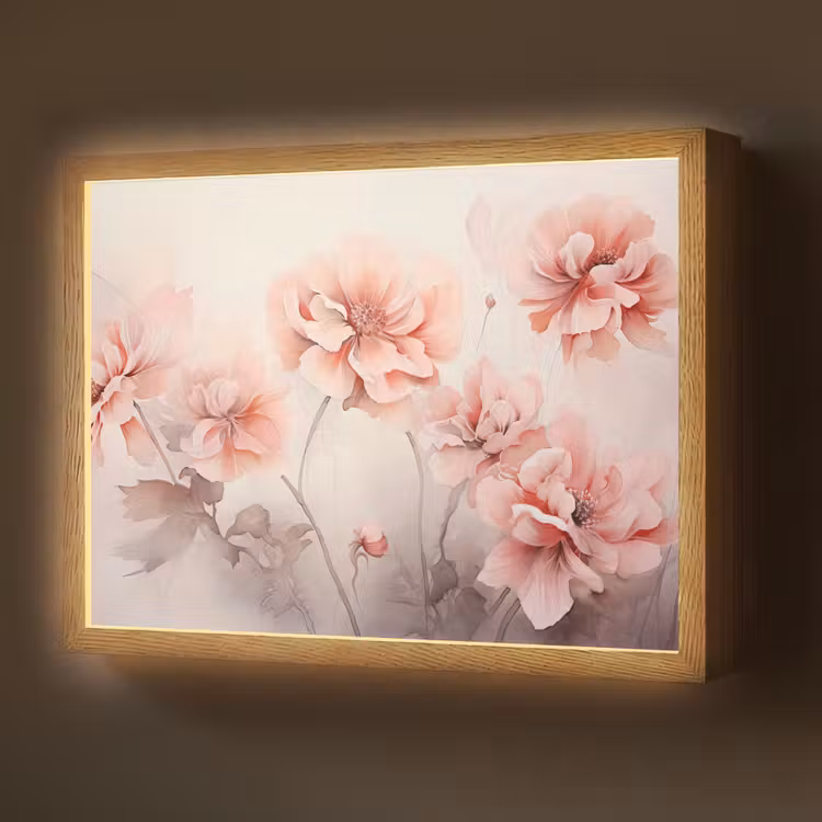 Bloemen - Roze - Kunst - Abstract - Aquarel Light Box met batterij (Wandlamp) middel -z3d_website