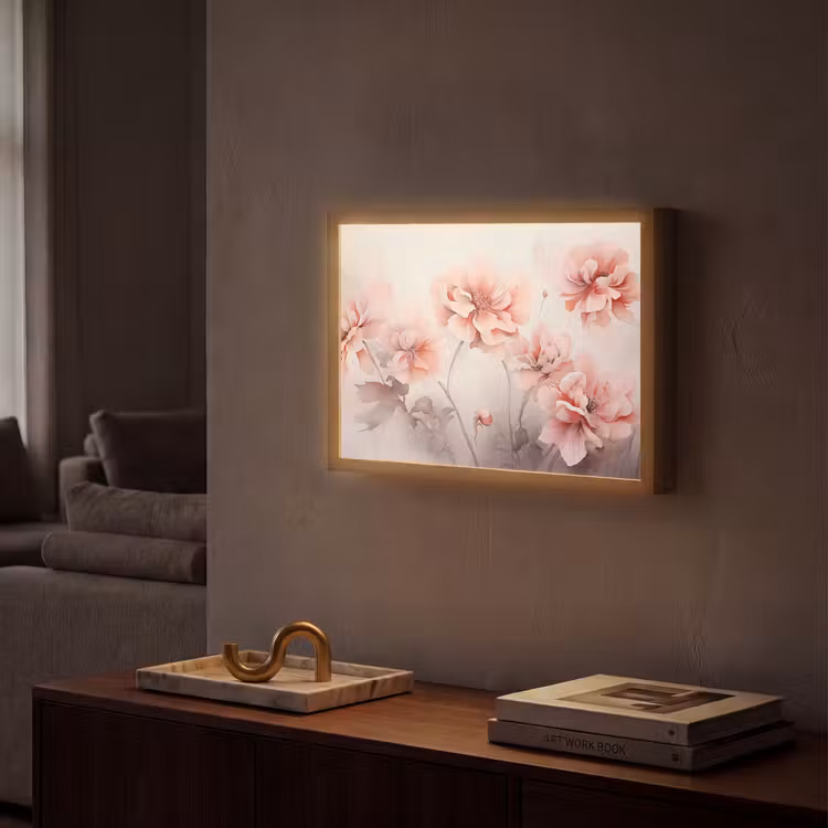 Bloemen - Roze - Kunst - Abstract - Aquarel Light Box met batterij (Wandlamp) middel -sfeer1