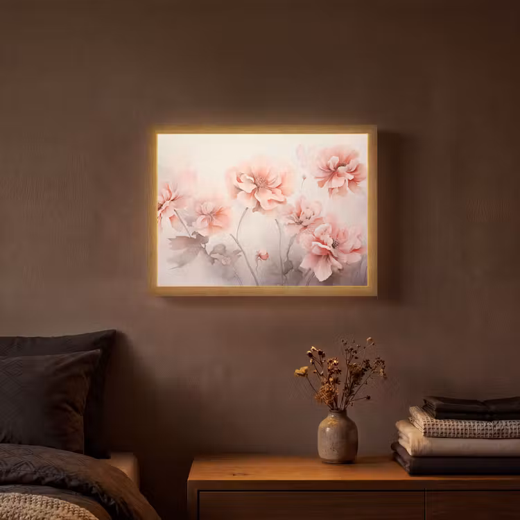 Bloemen - Roze - Kunst - Abstract - Aquarel Light Box met batterij (Wandlamp) middel -sfeer4