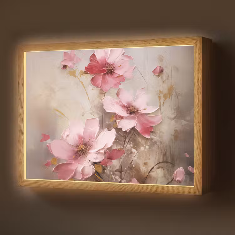 Bloemen - Roze - Kunst - Watercolor Light Box met batterij (Wandlamp) middel -z3d_website