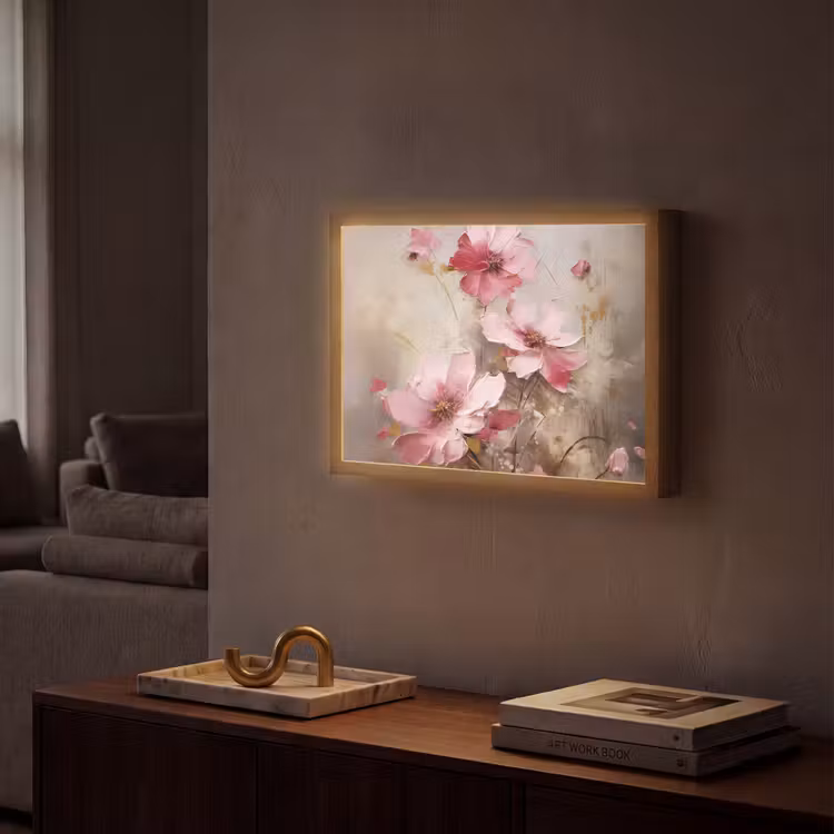 Bloemen - Roze - Kunst - Watercolor Light Box met batterij (Wandlamp) middel -sfeer1