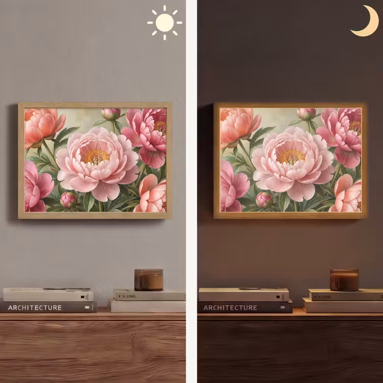 Bloemen - Roze - Klassiek - Gedetailleerd - Natuur Light Box met batterij (Wandlamp) middel -sfeer3
