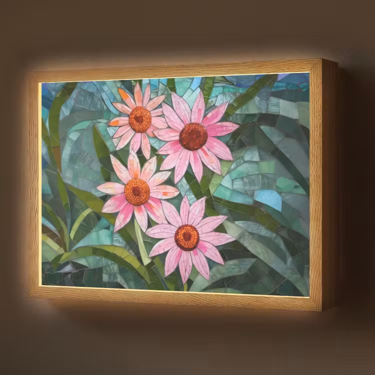 Bloemen - Roze - Glasmozaïek Light Box met batterij (Wandlamp) middel -z3d_website