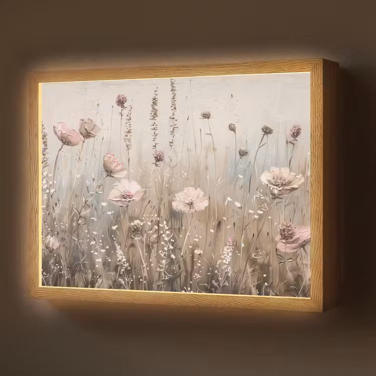 Bloemen - Roze - Modern - Beige Light Box met batterij (Wandlamp) middel -z3d_website