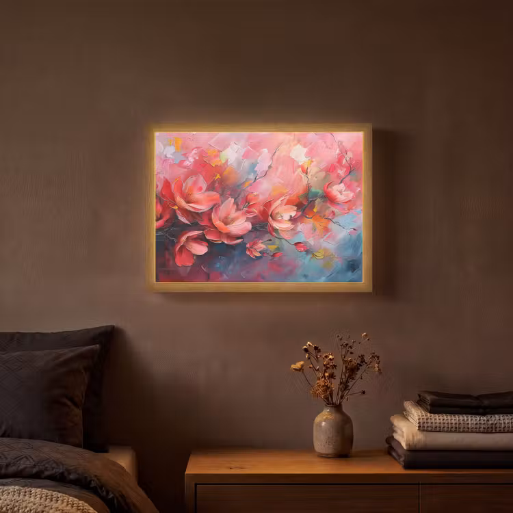 Bloemen - Roze - Natuur- Kunst - Abstract Light Box met batterij (Wandlamp) middel -sfeer4