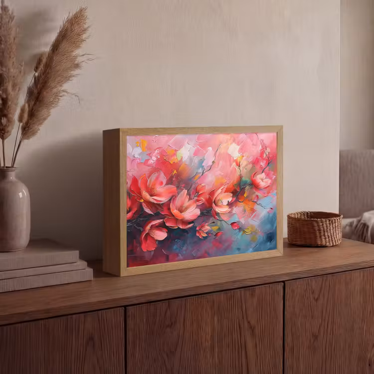 Bloemen - Roze - Natuur- Kunst - Abstract Light Box met batterij (Wandlamp) middel -sfeer2