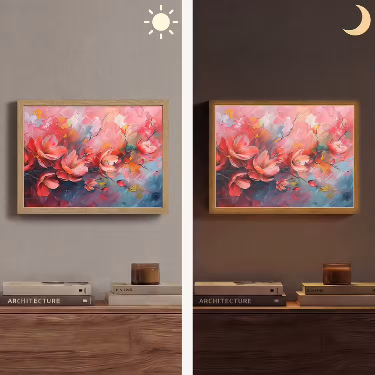 Bloemen - Roze - Natuur- Kunst - Abstract Light Box met batterij (Wandlamp) middel -sfeer3
