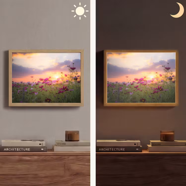 Bloemen - Roze - Zonsondergang - Natuur - Weide - Horizon Light Box met batterij (Wandlamp) middel -sfeer3