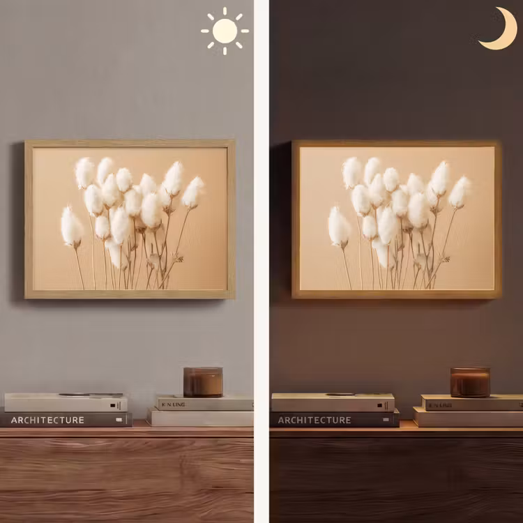 Bloemen - Planten - Bruin - Pastel Light Box met batterij (Wandlamp) middel -sfeer3