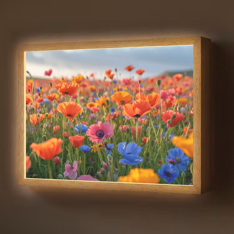 Bloemen - Klaprozen - Kleurrijk - Natuur Light Box met batterij (Wandlamp) middel -z3d_website