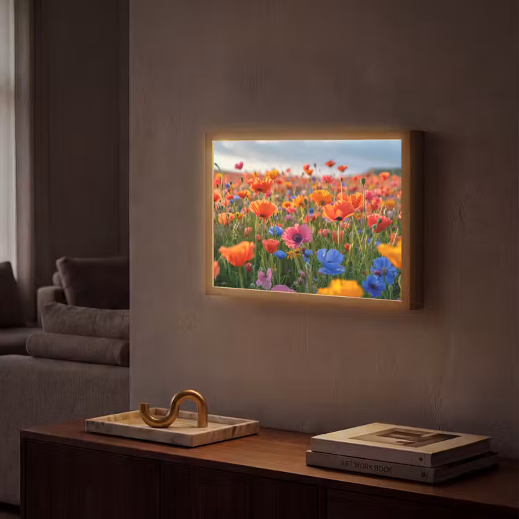 Bloemen - Klaprozen - Kleurrijk - Natuur Light Box met batterij (Wandlamp) middel -sfeer1