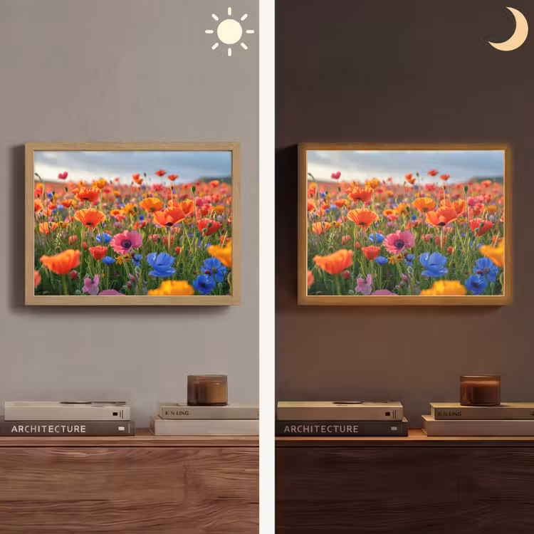 Bloemen - Klaprozen - Kleurrijk - Natuur Light Box met batterij (Wandlamp) middel -sfeer3
