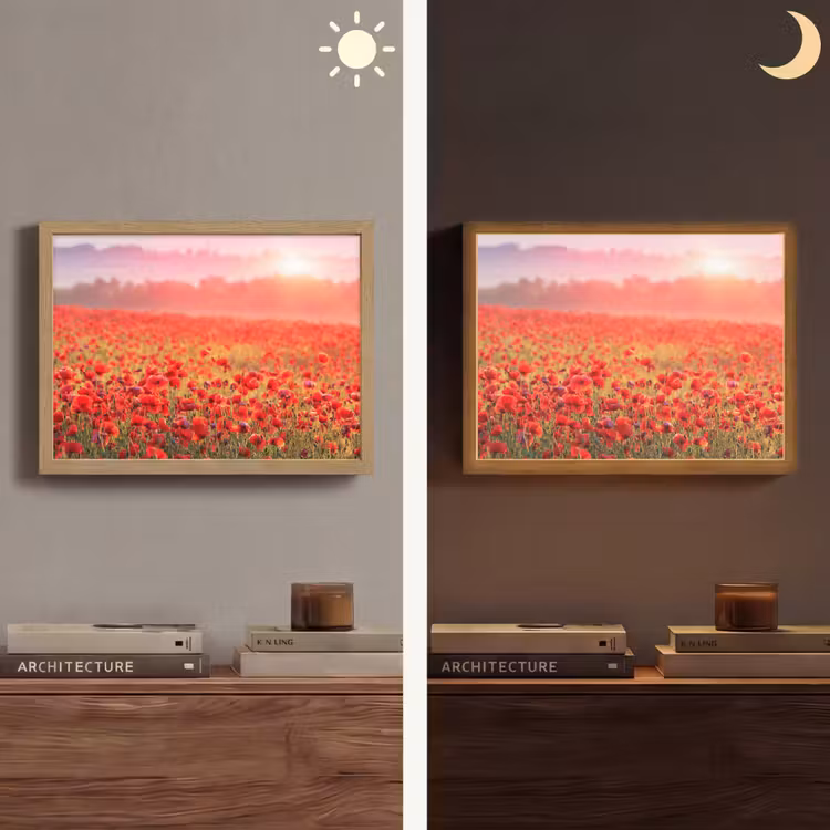 Bloemen - Klaprozen - Rood - Bloemenveld Light Box met batterij (Wandlamp) middel -sfeer3