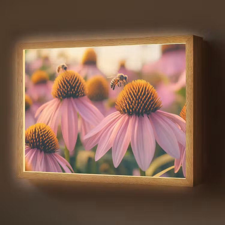 Bloemen - Paars - Bijen Light Box met batterij (Wandlamp) middel -z3d_website