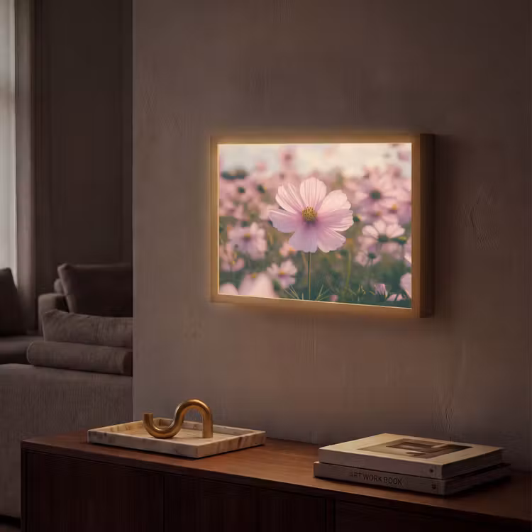 Bloemen - Paars - Wazig Light Box met batterij (Wandlamp) middel -sfeer1